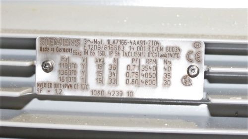 SIEMENS ELECTRIC MOTOR 15kW 370V 119/136/161Hz