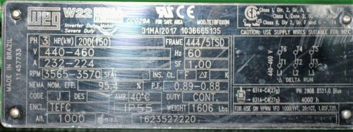 WEG ELECTRIC MOTOR 150kW 440/460V 60Hz 444/5TSD